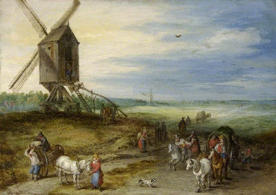 Paysage avec moulin et charrettes - Jan Brueghel l'Ancien