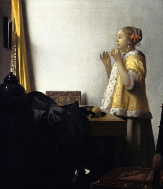 Reproduction du tableau « Jeune femme au collier de perles - Johannes Vermeer » par Alpha Reproduction en peinture à l’huile