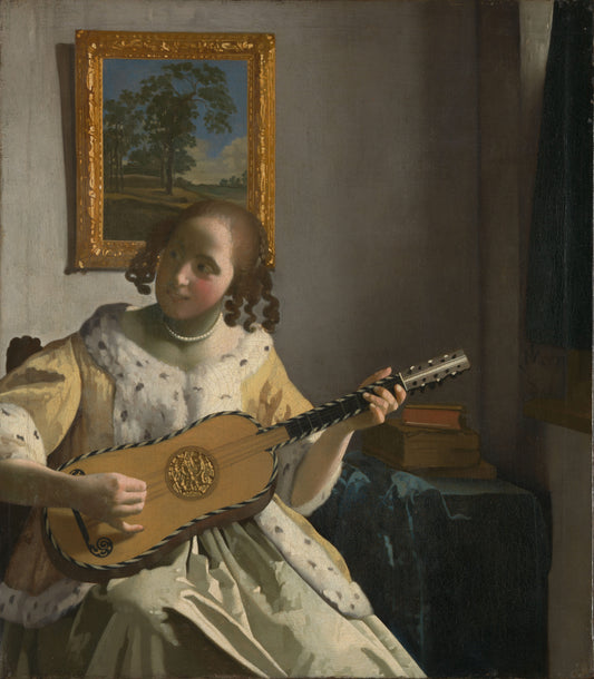 Reproduction du tableau « Une femme jouant de la guitare - Johannes Vermeer » par Alpha Reproduction en peinture à l’huile