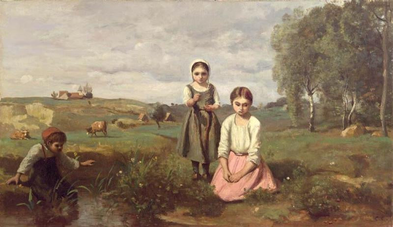 Enfants au bord d'un ruisseau dans la campagne à Lormes - Jean-Baptiste Camille Corot