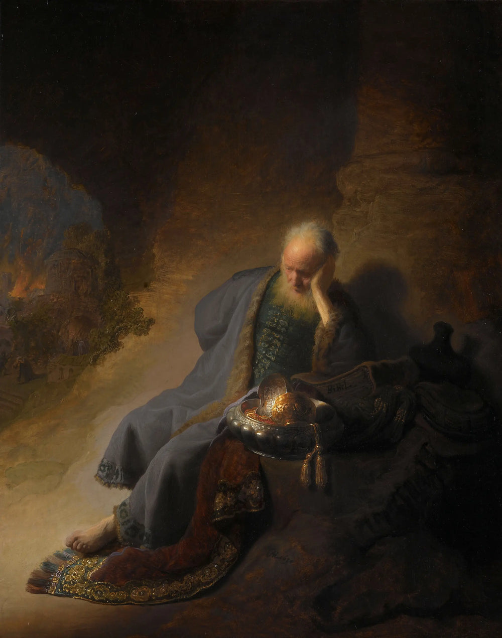 Reproduction du tableau « Jérémie pleurant la destruction de Jérusalem - Rembrandt » par Alpha Reproduction en peinture à l’huile