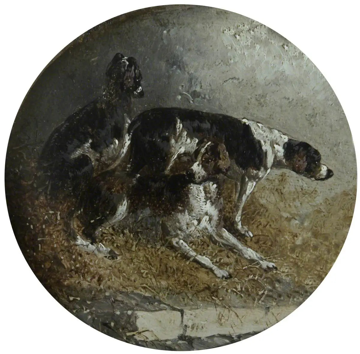 Huit scènes circulaires de chasse au renard : trois chiens au repos - John Frederick Herring Sr. - Alpha Reproduction
