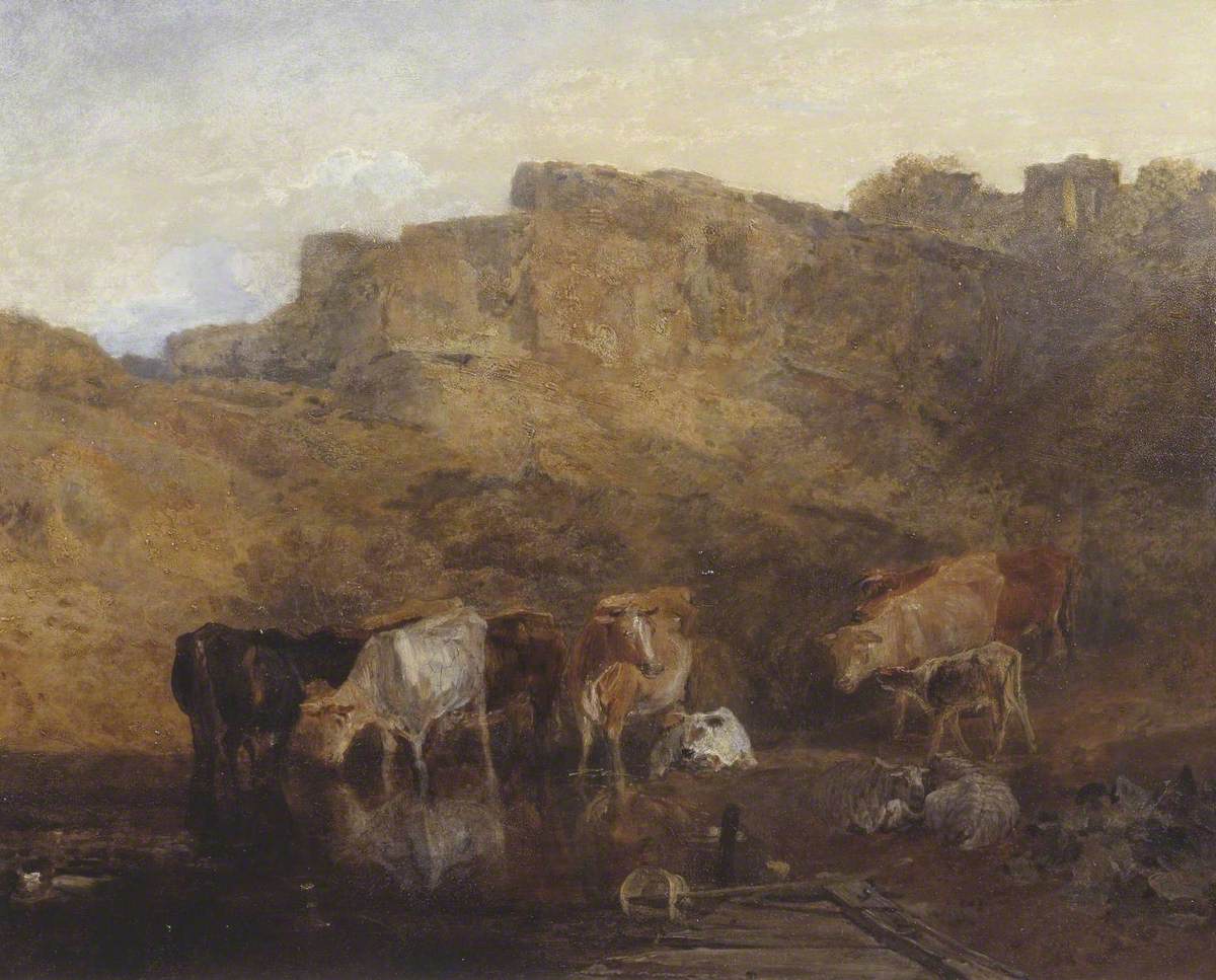 Reproduction du tableau « The Quiet Ruin, Cattle in Water; A Sketch, Evening - J. M. W. Turner » par Alpha Reproduction en peinture à l’huile