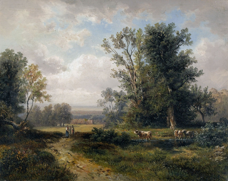 Paysage d'été avec des femmes paysannes et des vaches - Jules Breton