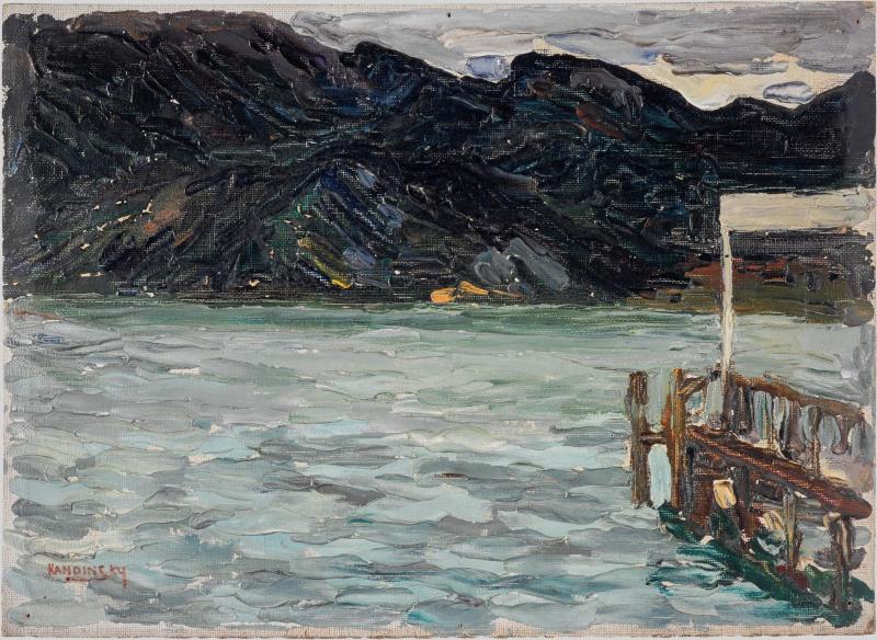 Reproduction du tableau « Kochel, lac et passerelle I - Vassily Kandinsky » par Alpha Reproduction en peinture à l’huile