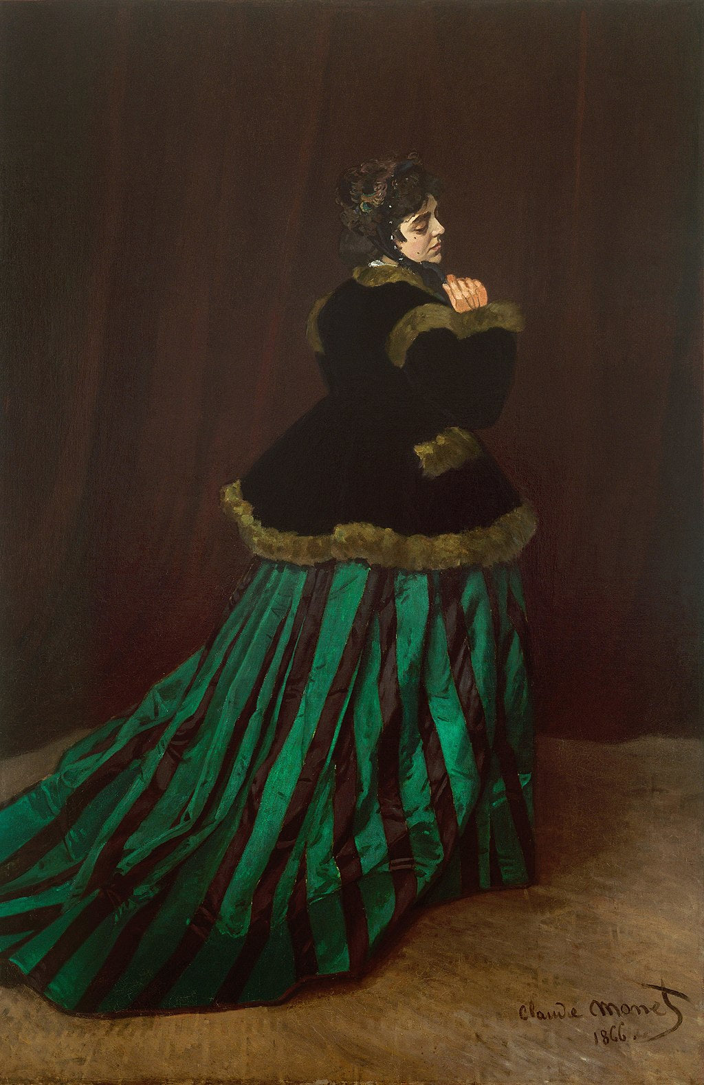 💚 Женщина в зелёном платье – Клод Моне (1866)