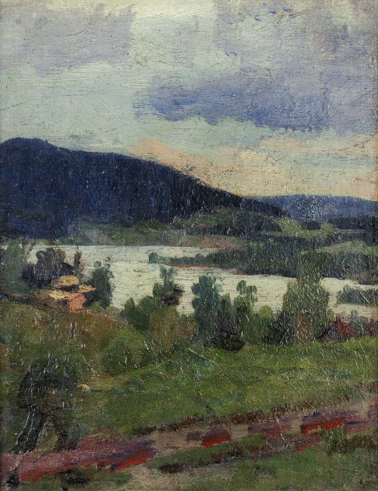 Reproduction du tableau « Paysage avec lac et forêt - Edvard Munch » par Alpha Reproduction en peinture à l’huile