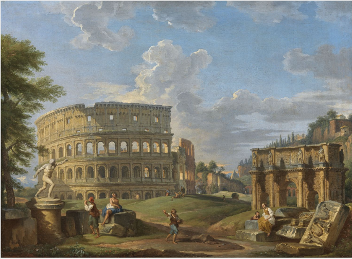 Paysage avec le Colisée et l'Arc de Constantin, Rome - Giovanni Paolo Panini