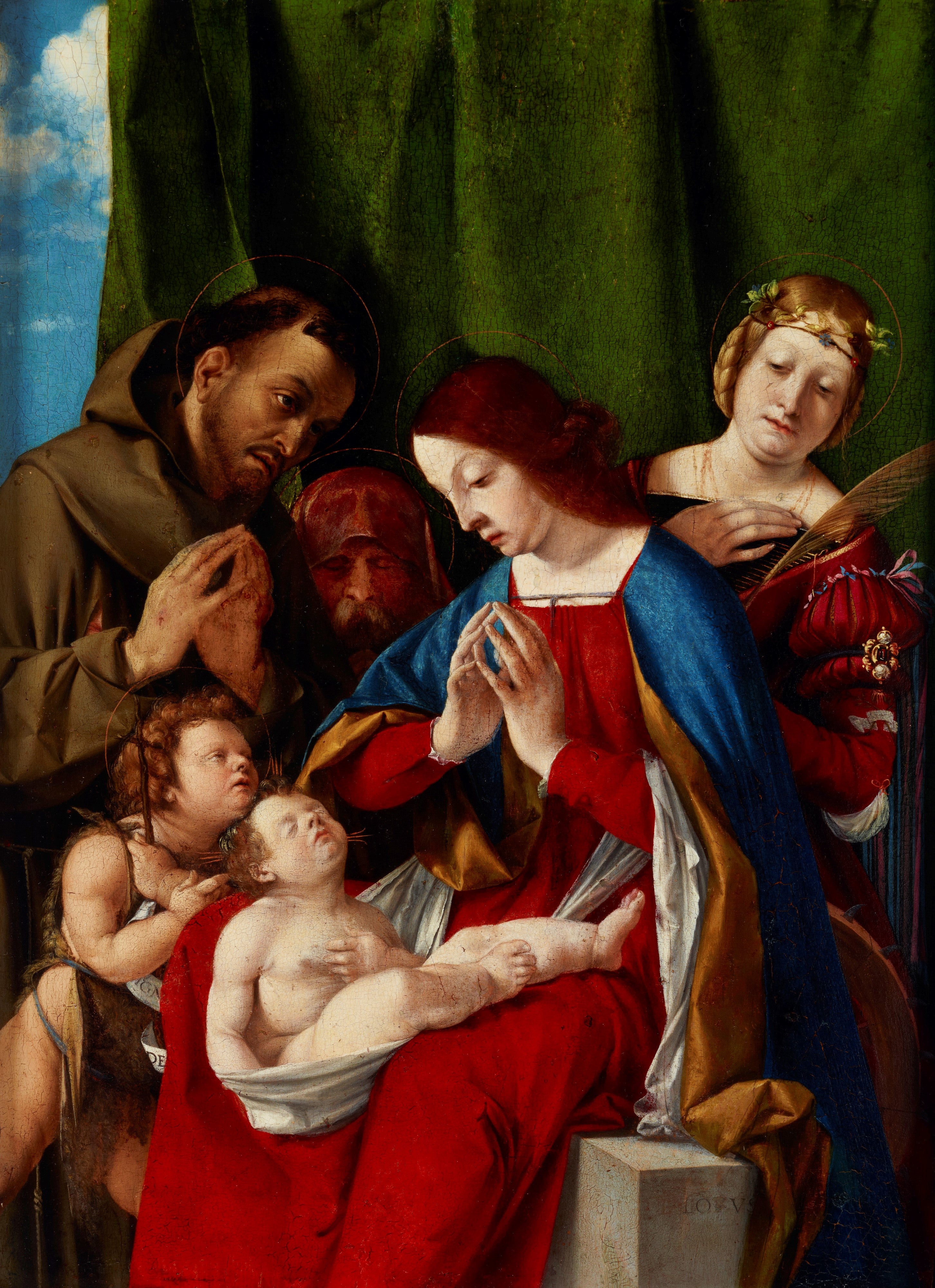 La Vierge à l'Enfant avec les saints Jean-Baptiste, François d'Assise, Joseph (?) et Catherine d'Alexandrie - Lorenzo Lotto