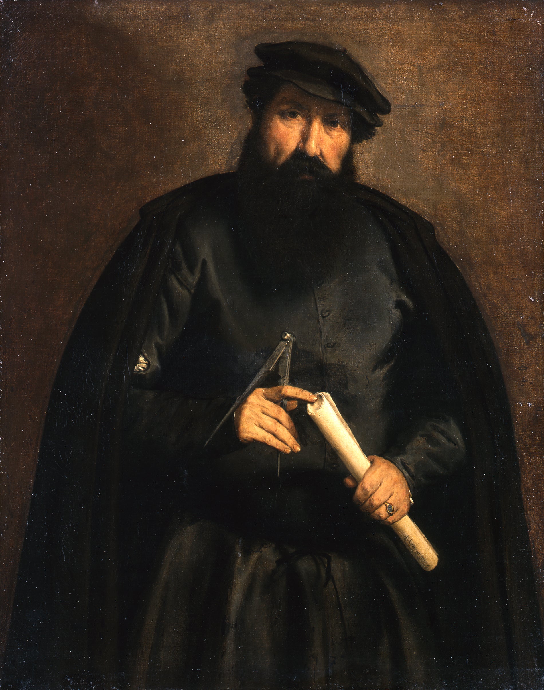 Portrait d'un homme avec un cercle et un rouleau de papier - Lorenzo Lotto