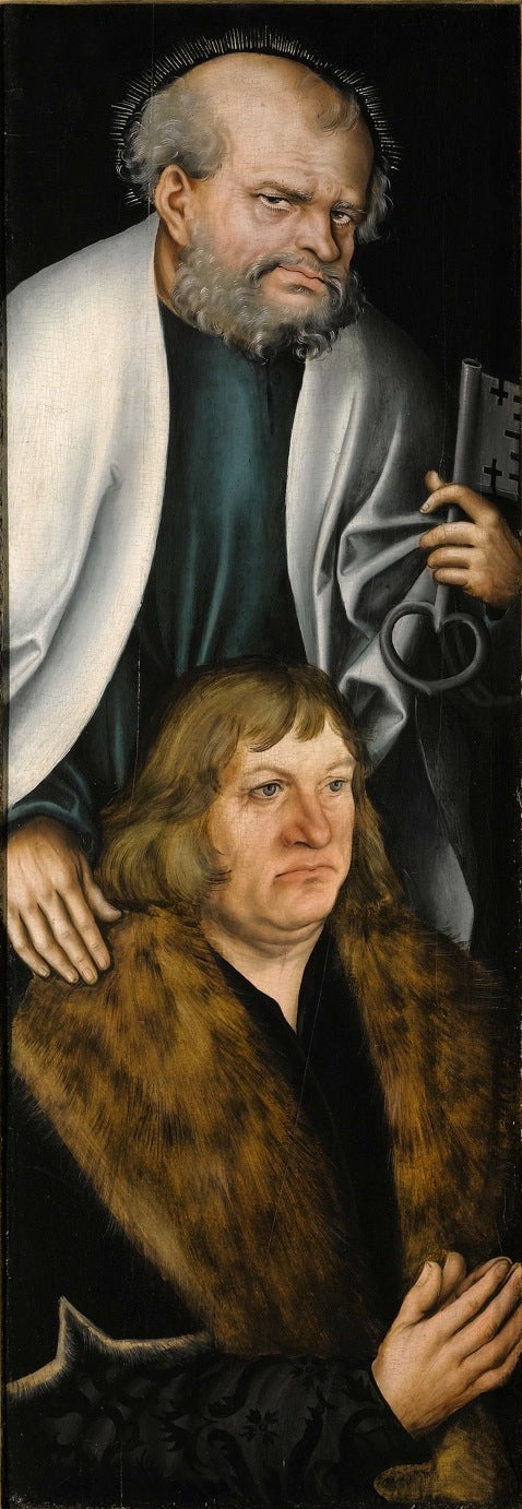 Retable de Feilitzsch [aile gauche, verso] : Portrait de Jobst von Feilitzsch avec saint Pierre - Lucas Cranach the Elder