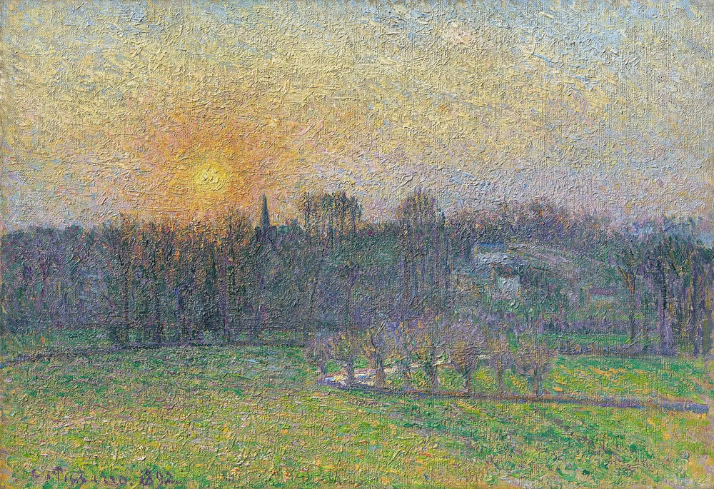 Reproduction du tableau « Vue de Bazincourt, coucher de soleil - Camille Pissarro » par Alpha Reproduction en peinture à l’huile
