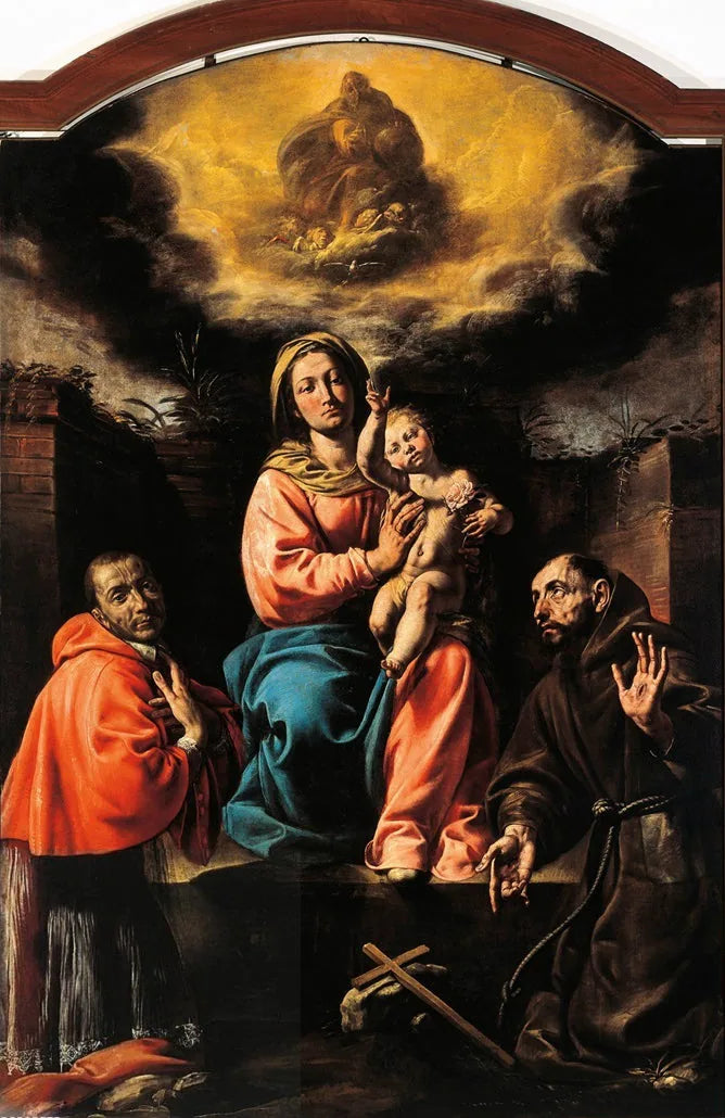 Madonna avec Bambino et Santi Francesco et Carlo Borromeo - Tanzio da Varallo image 1 copie peinte à la main à l’huile