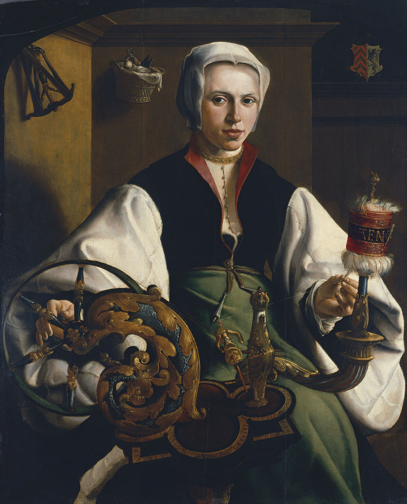 Portrait d'une dame filant - Maarten van Heemskerck