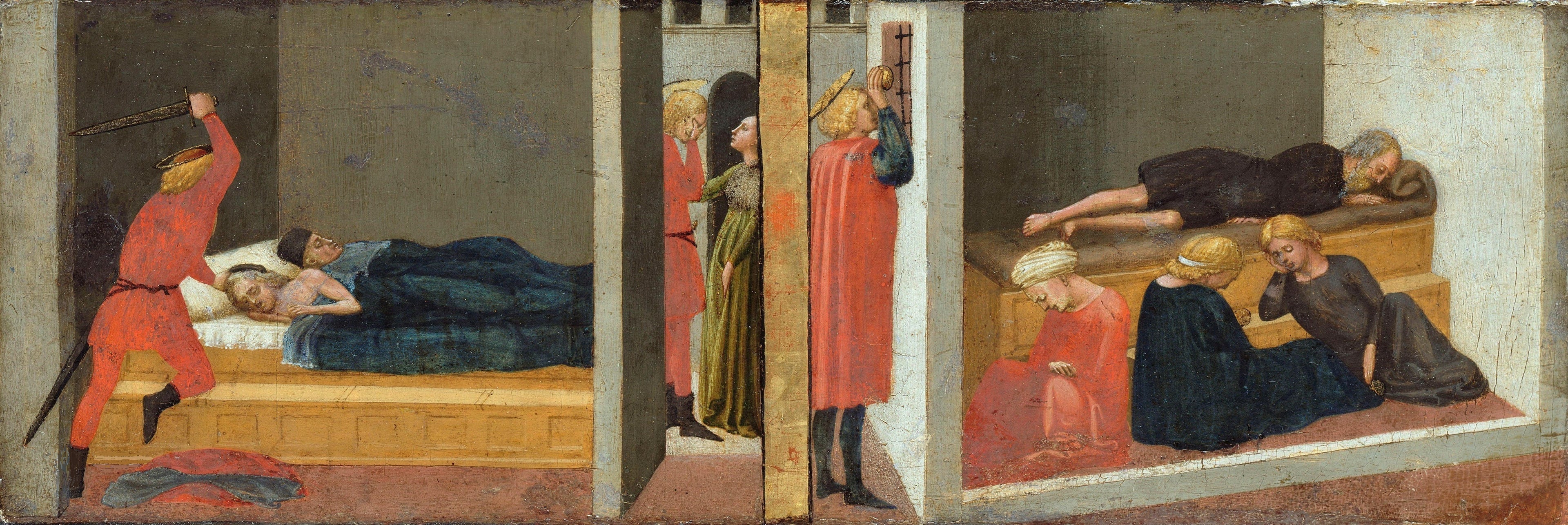 Prédelle d’autel ; Panneau de droite: Le parricide de saint Julien - Le miracle de saint Nicolas de Bari - Masaccio
