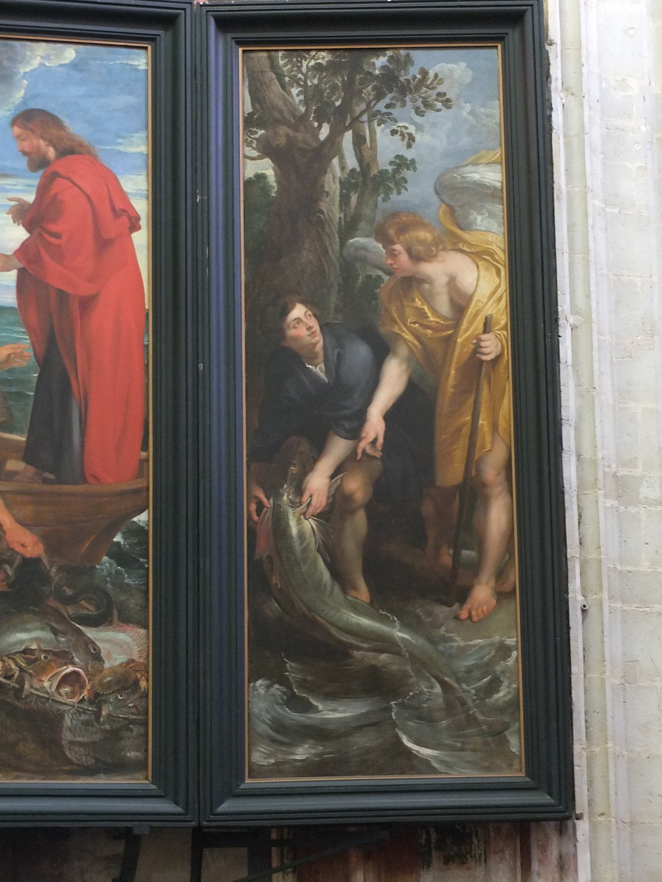 Tobie capture le poisson et le tire sur la terre sur ordre de l'ange (Tobie 6:1-10), 1618-19 - Peter Paul Rubens