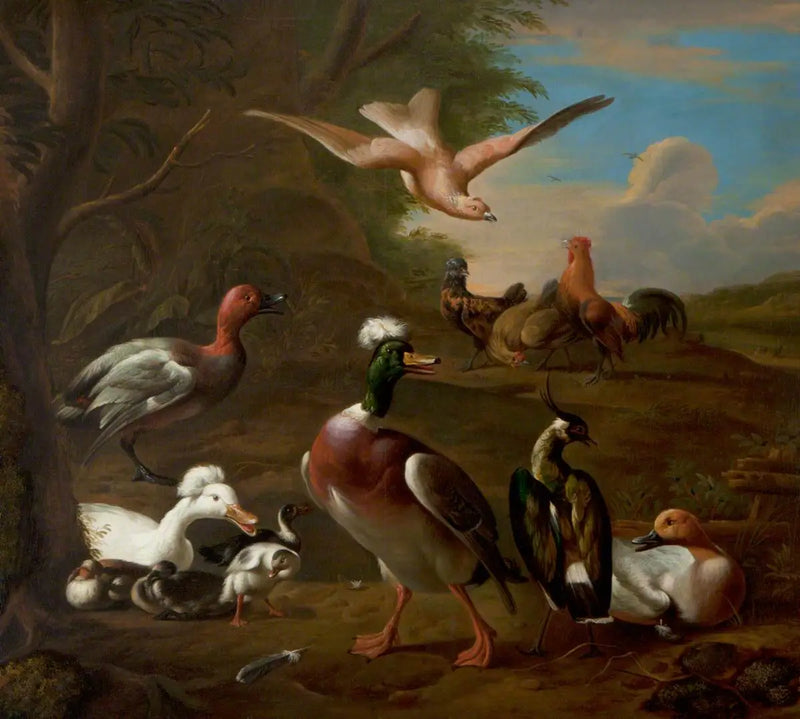 Птицы в пейзаже - Мельхиор де Хондекоетер