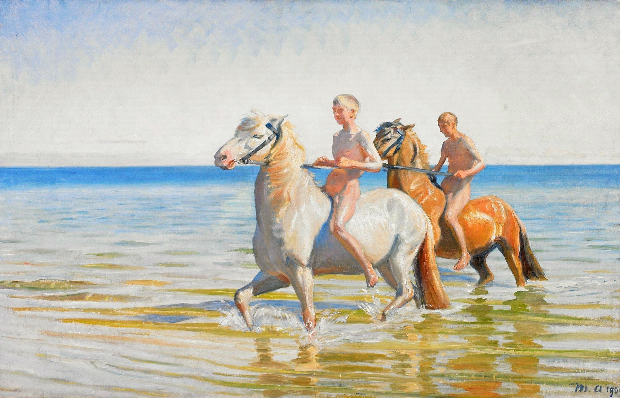 Des garçons vont à l’abreuvoir à cheval. Skagen 1900 - Michael Peter Ancher - Alpha Reproduction