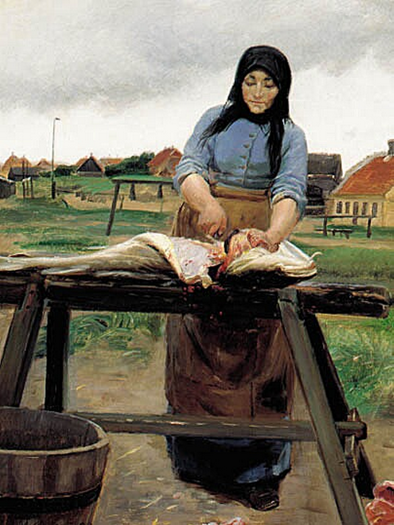 Une femme de Skagen en train de découper un aiglefin. - Michael Peter Ancher - Alpha Reproduction