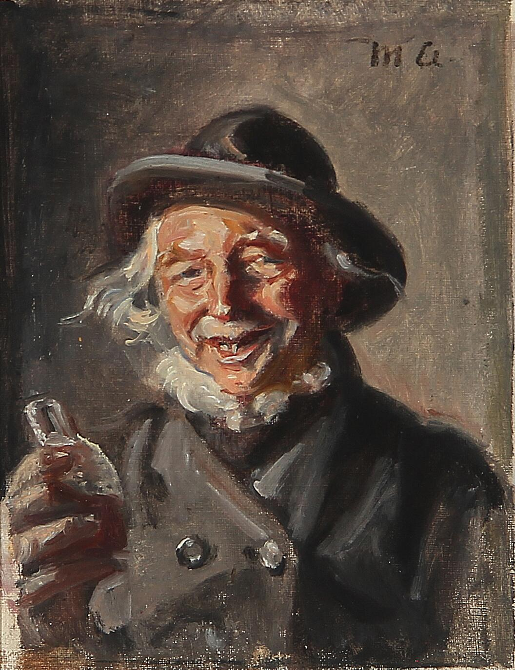 Un homme heureux tenant une bouteille. - Michael Peter Ancher - Alpha Reproduction