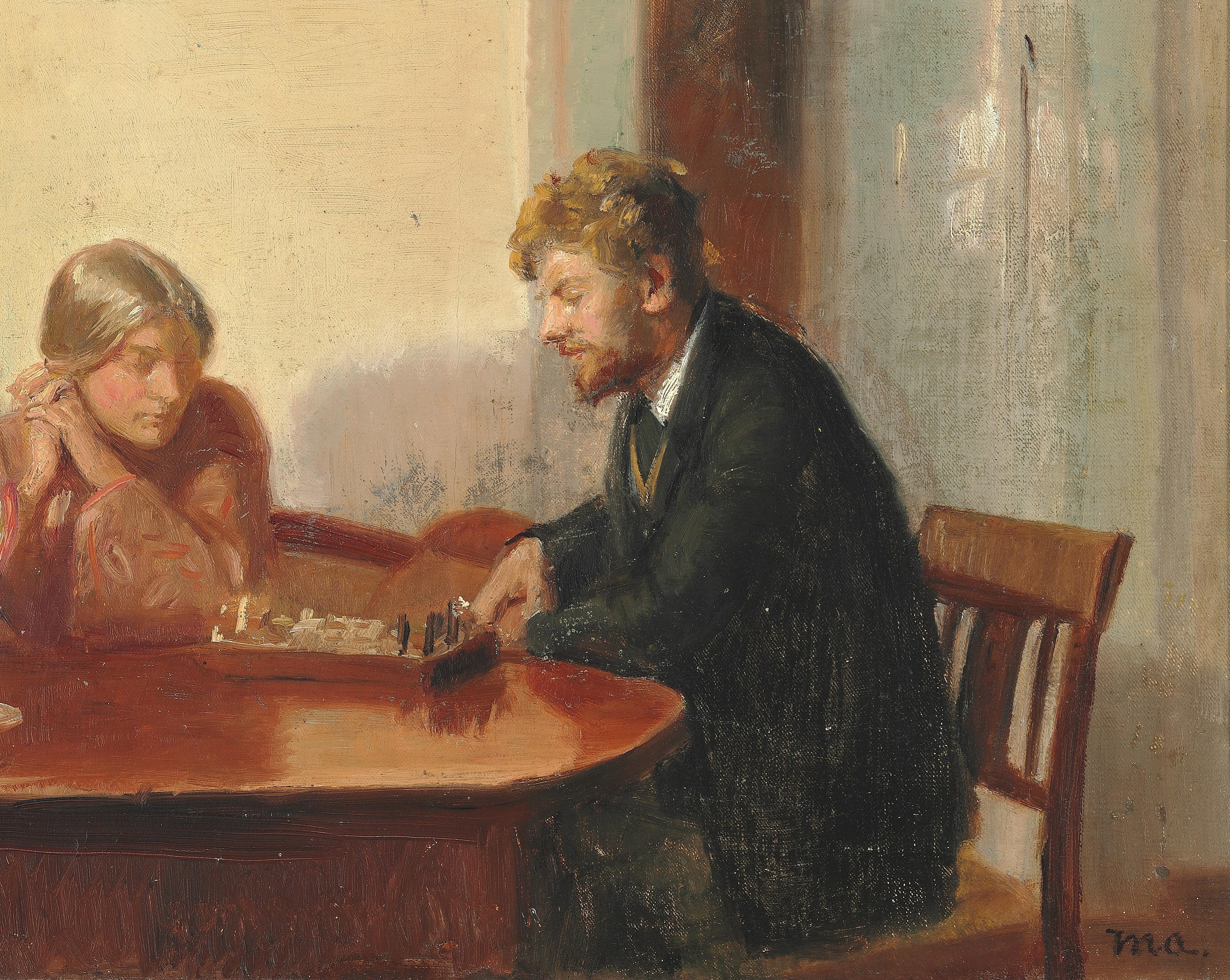 Engel Saxild et Henry Madsen jouent aux échecs dans la maison d’Ancher. - Michael Peter Ancher - Alpha Reproduction
