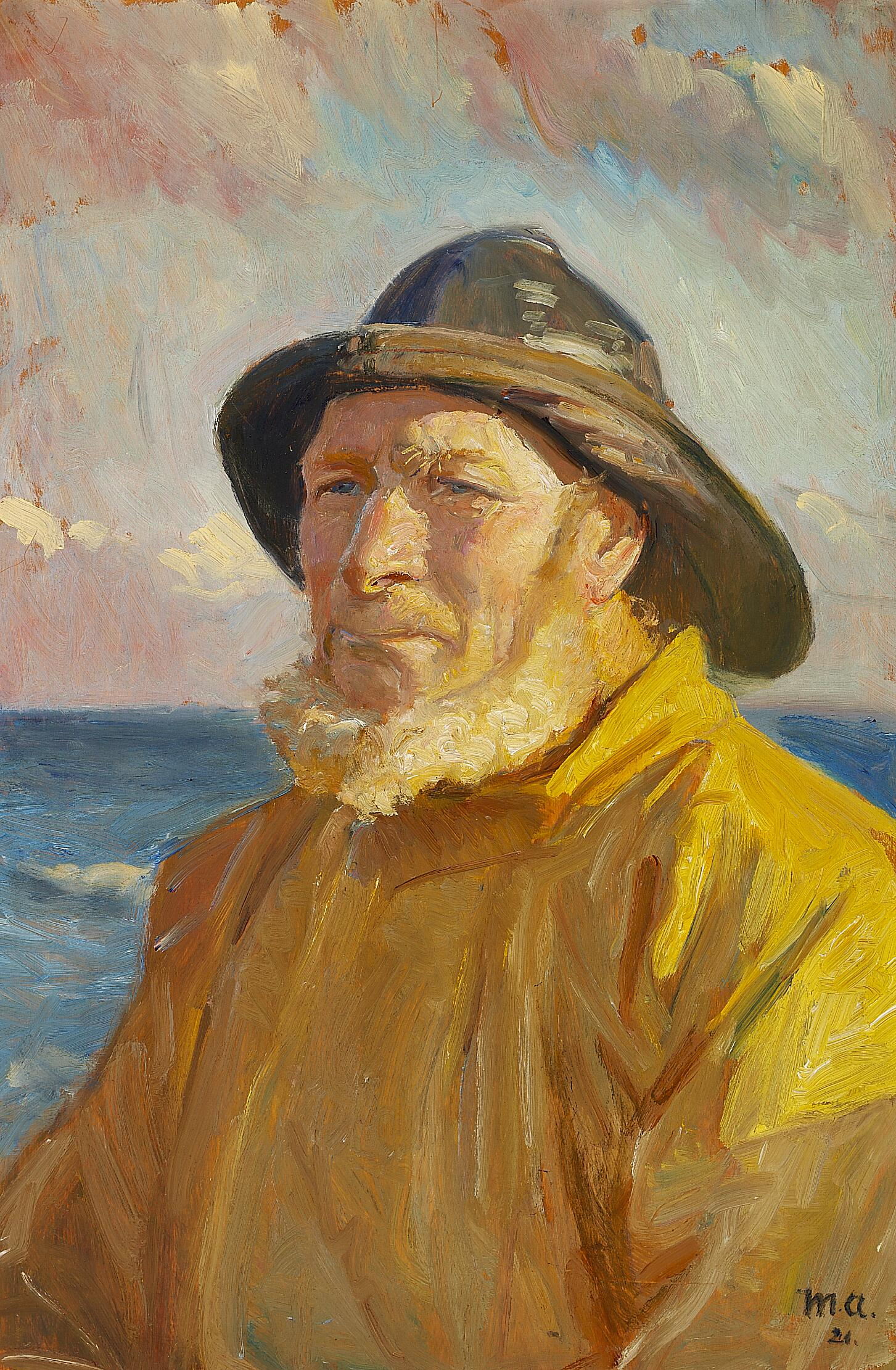 Pêcheur portant un imperméable et un ciré. - Michael Peter Ancher