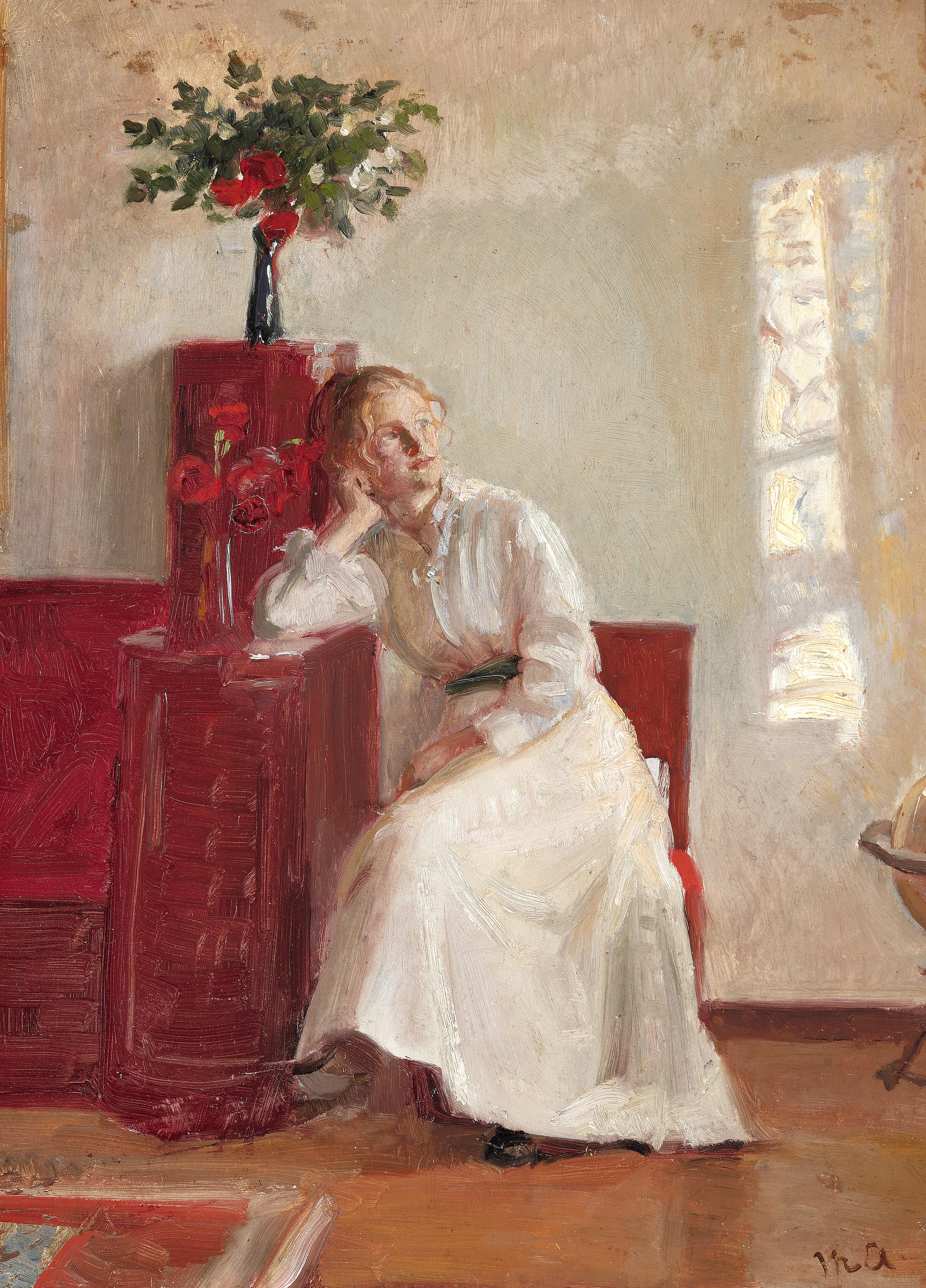 Intérieur avec une jeune femme assise sur une chaise. - Michael Peter Ancher - Alpha Reproduction