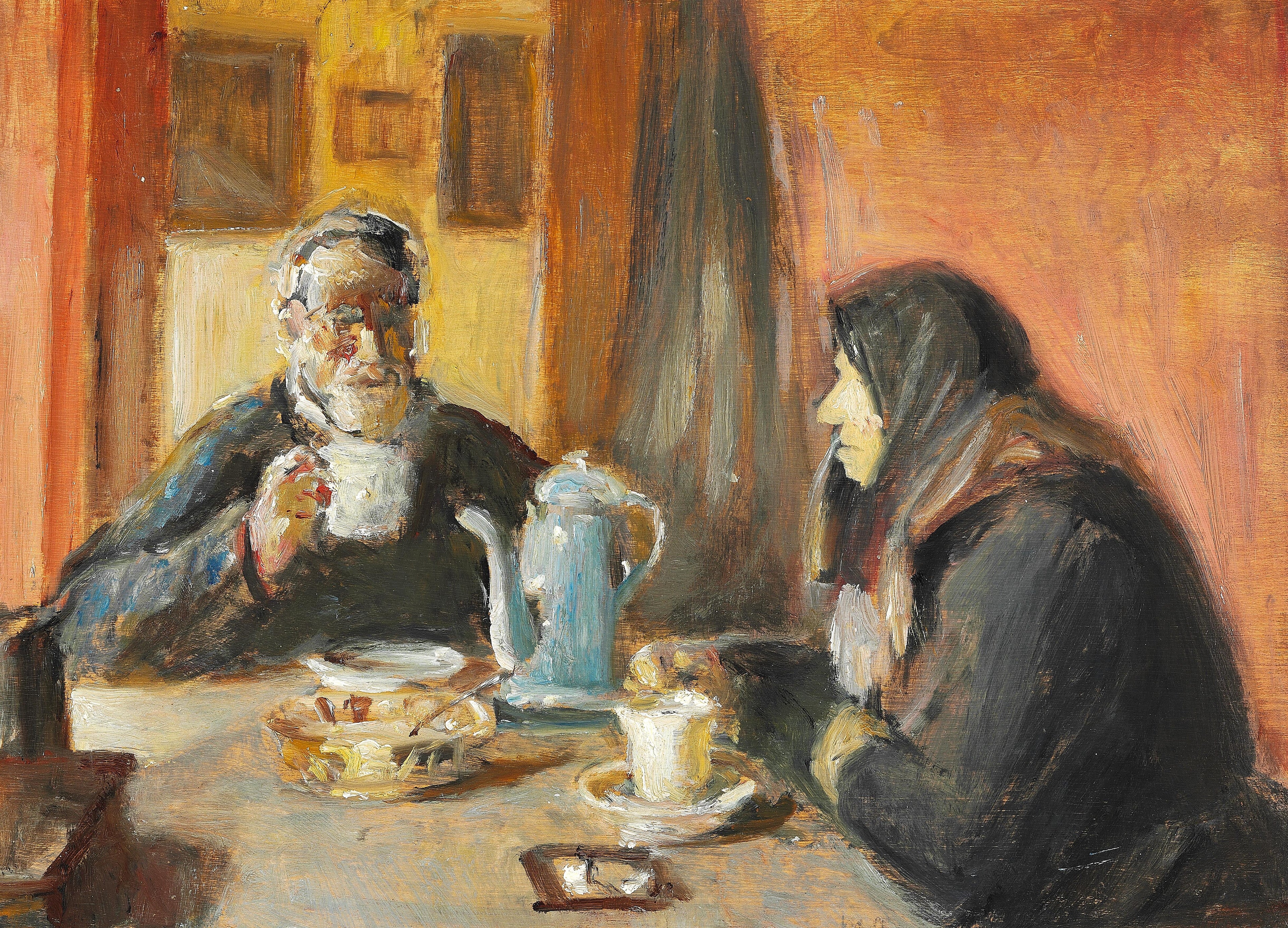 Intérieur avec un couple de personnes âgées buvant du café. - Michael Peter Ancher - Alpha Reproduction