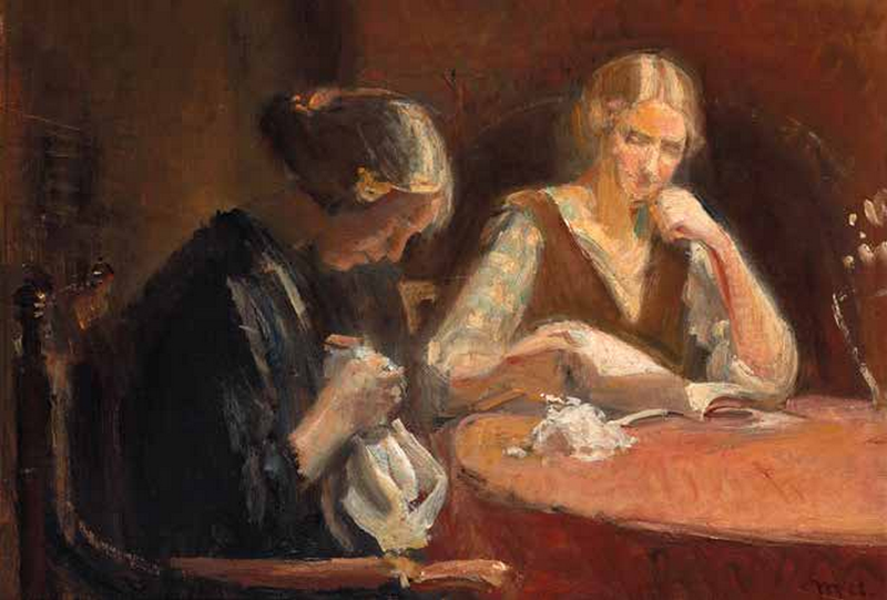 Intérieur avec deux femmes à leur ouvrage à l'aiguille. - Michael Peter Ancher