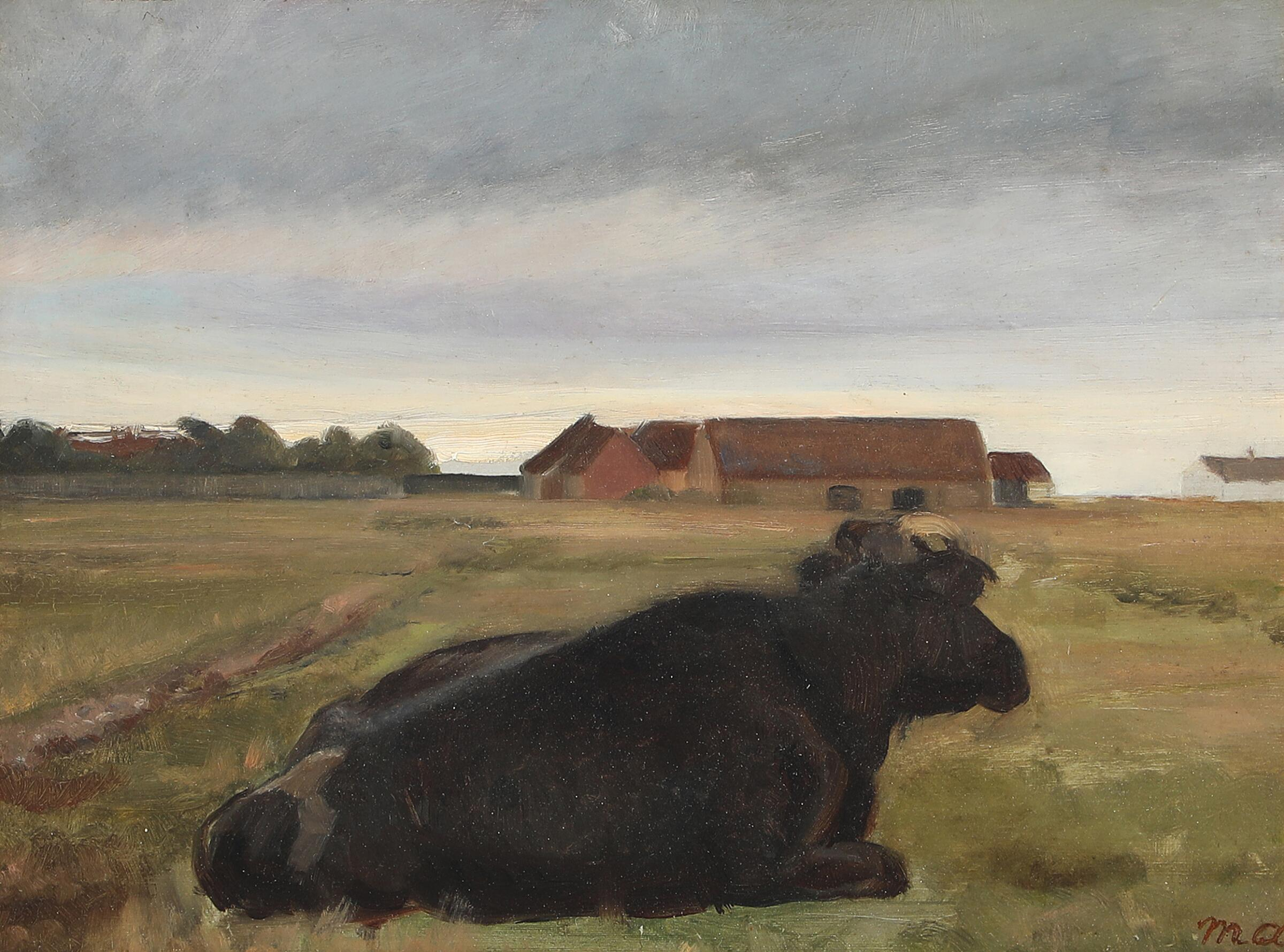 Paysage de Skagen avec du bétail se reposant dans un champ. - Michael Peter Ancher - Alpha Reproduction