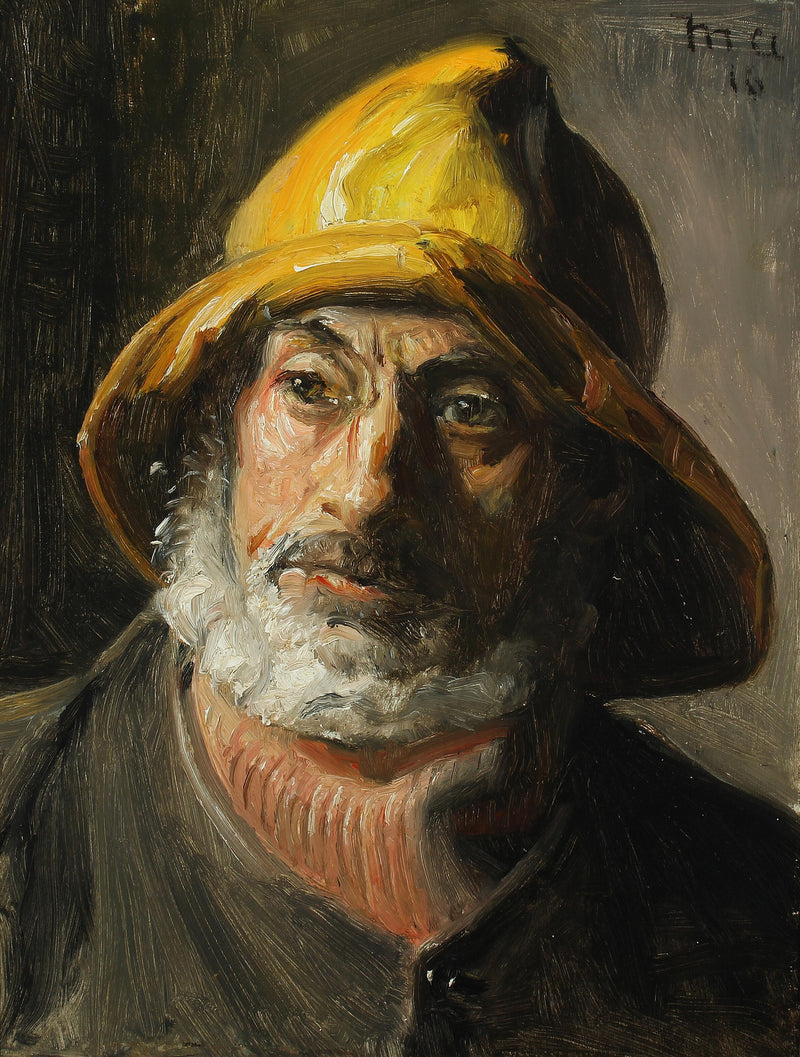 Un pêcheur de Skagen portant un ciré jaune. - Michael Peter Ancher