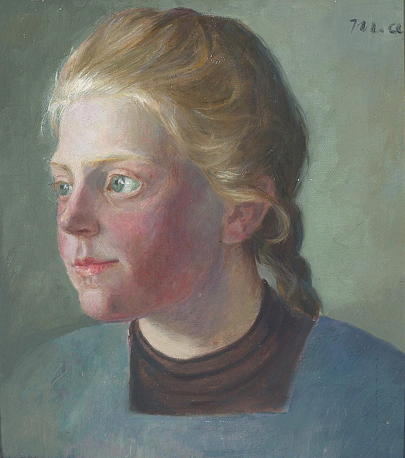 Portrait d'une jeune femme aux cheveux tressés. - Michael Peter Ancher