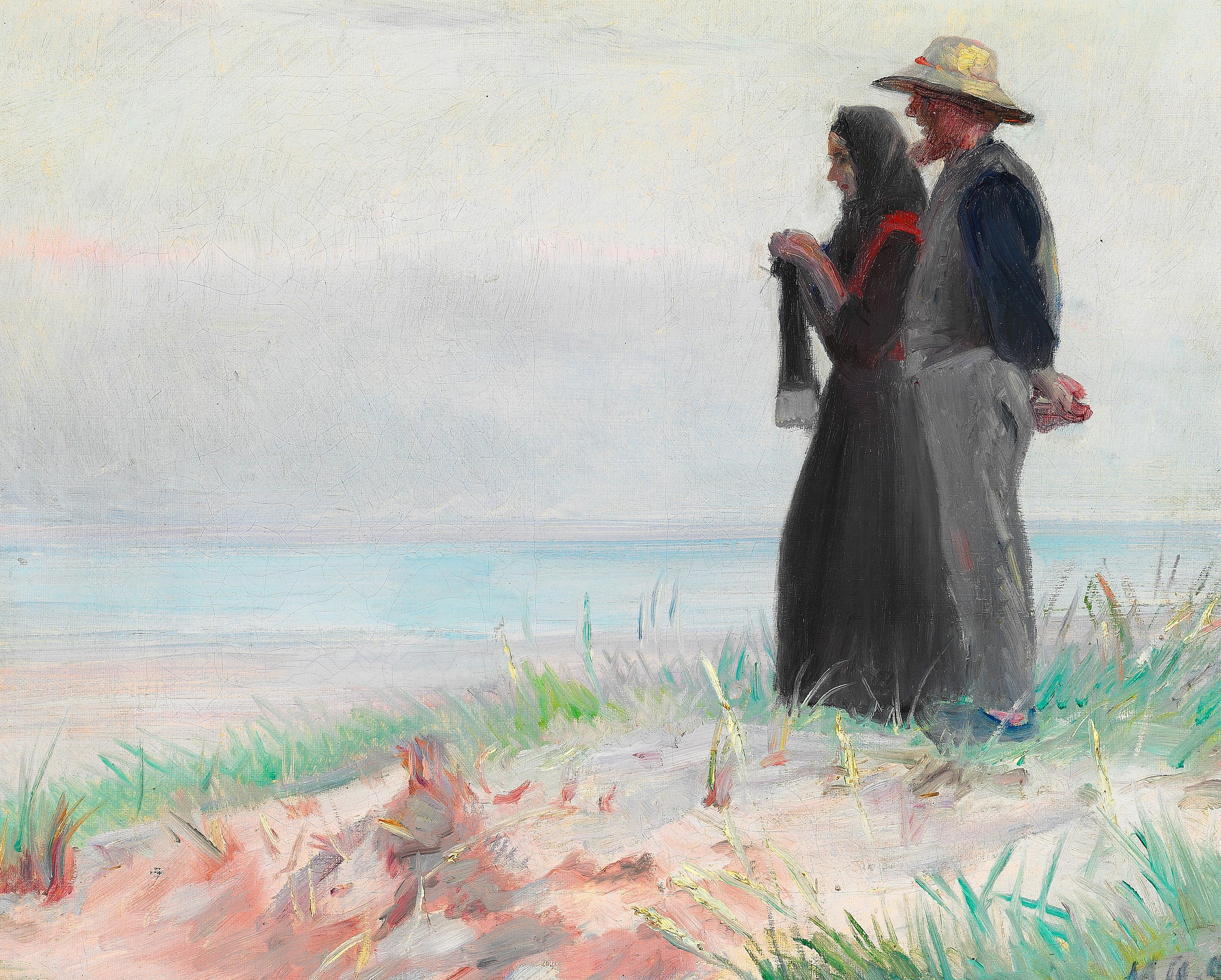 Une femme de Skagen en train de tricoter et son mari sur la plage. - Michael Peter Ancher - Alpha Reproduction