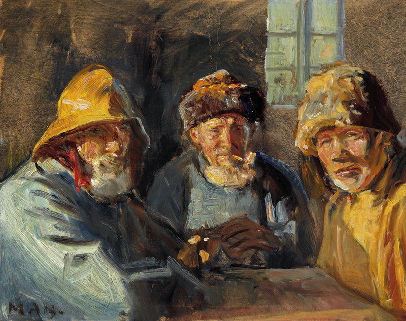 Trois pêcheurs assis au soleil. - Michael Peter Ancher