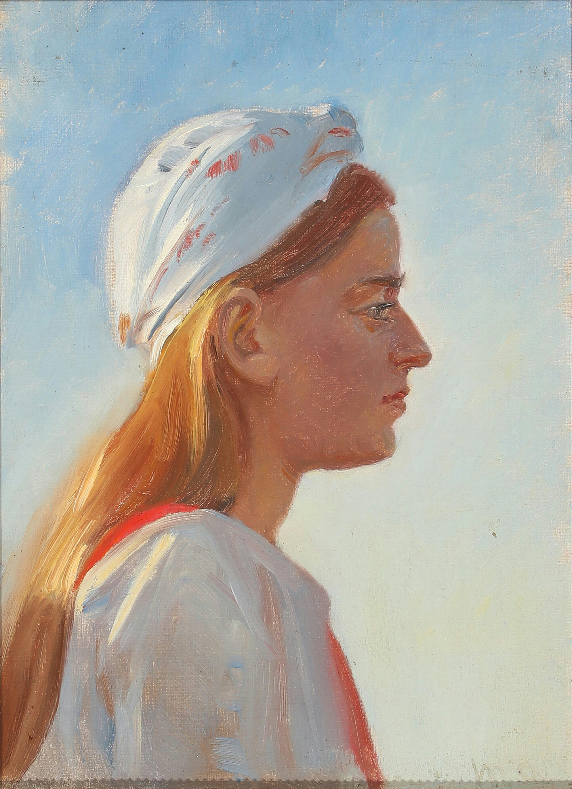 Une jeune femme aux cheveux clairs vue de profil. - Michael Peter Ancher - Alpha Reproduction