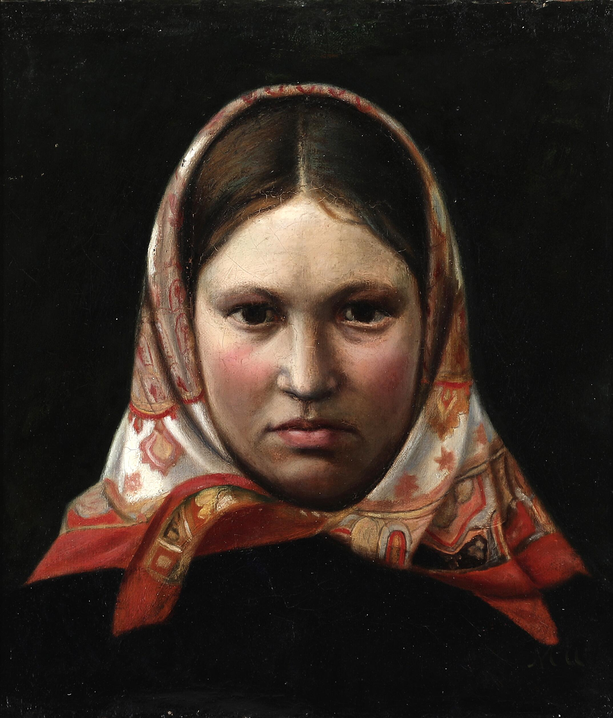 Une jeune fille avec un foulard autour de la tête. - Michael Peter Ancher - Alpha Reproduction