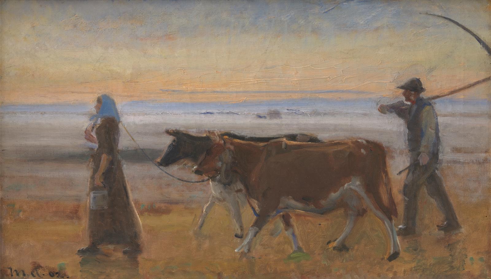 Des vaches sont conduites à travers la lande - Michael Peter Ancher - Alpha Reproduction