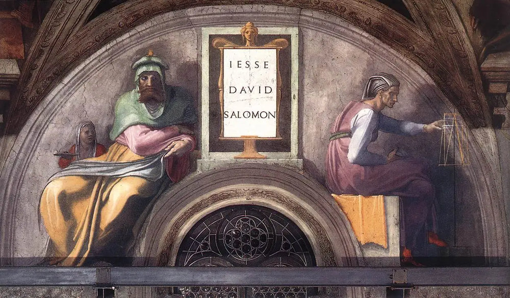 Reproduction du tableau « Jessé, David et Salomon - Michel-Ange » par Alpha Reproduction en peinture à l’huile