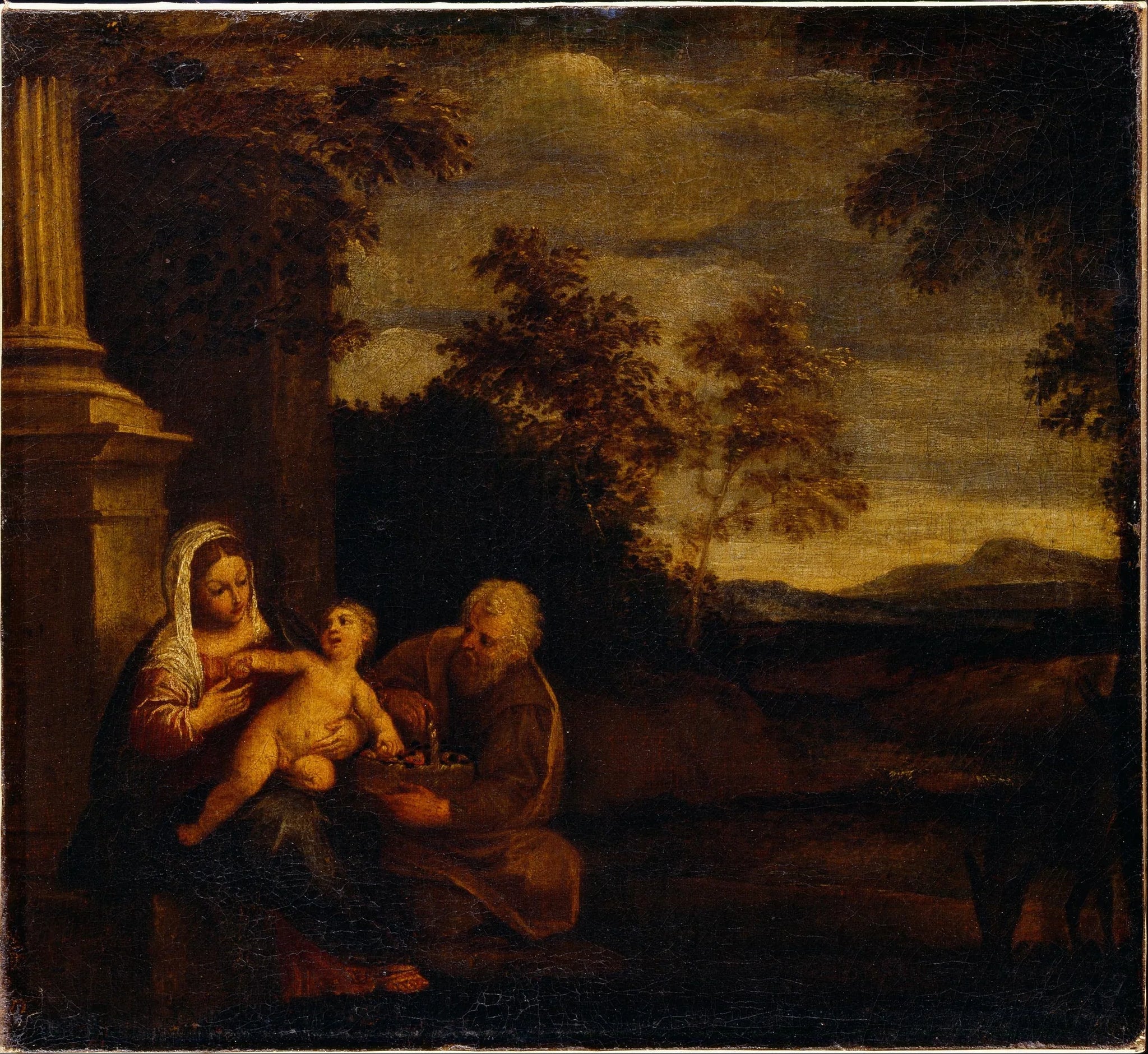 Repos de la Sainte Famille pendant la fuite en Égypte - Pier Francesco Mola image 1 reproduction artisanale de tableau