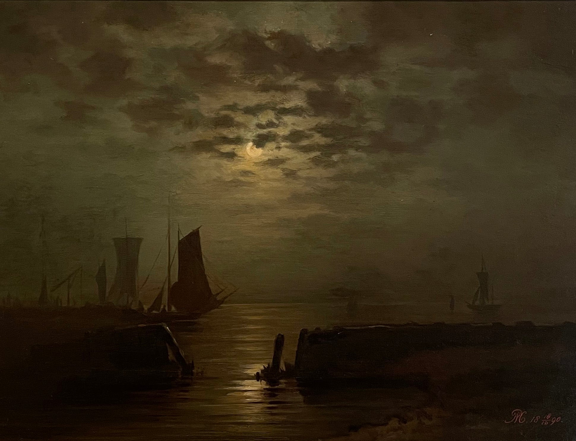 Reproduction du tableau « Navires au clair de lune - Piet Mondrian » par Alpha Reproduction en peinture à l’huile