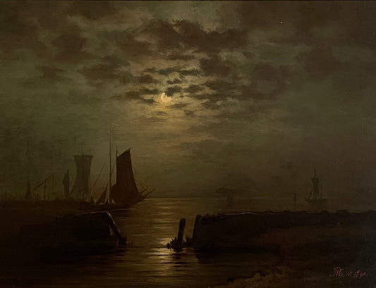 Reproduction du tableau « Navires au clair de lune - Piet Mondrian » par Alpha Reproduction en peinture à l’huile