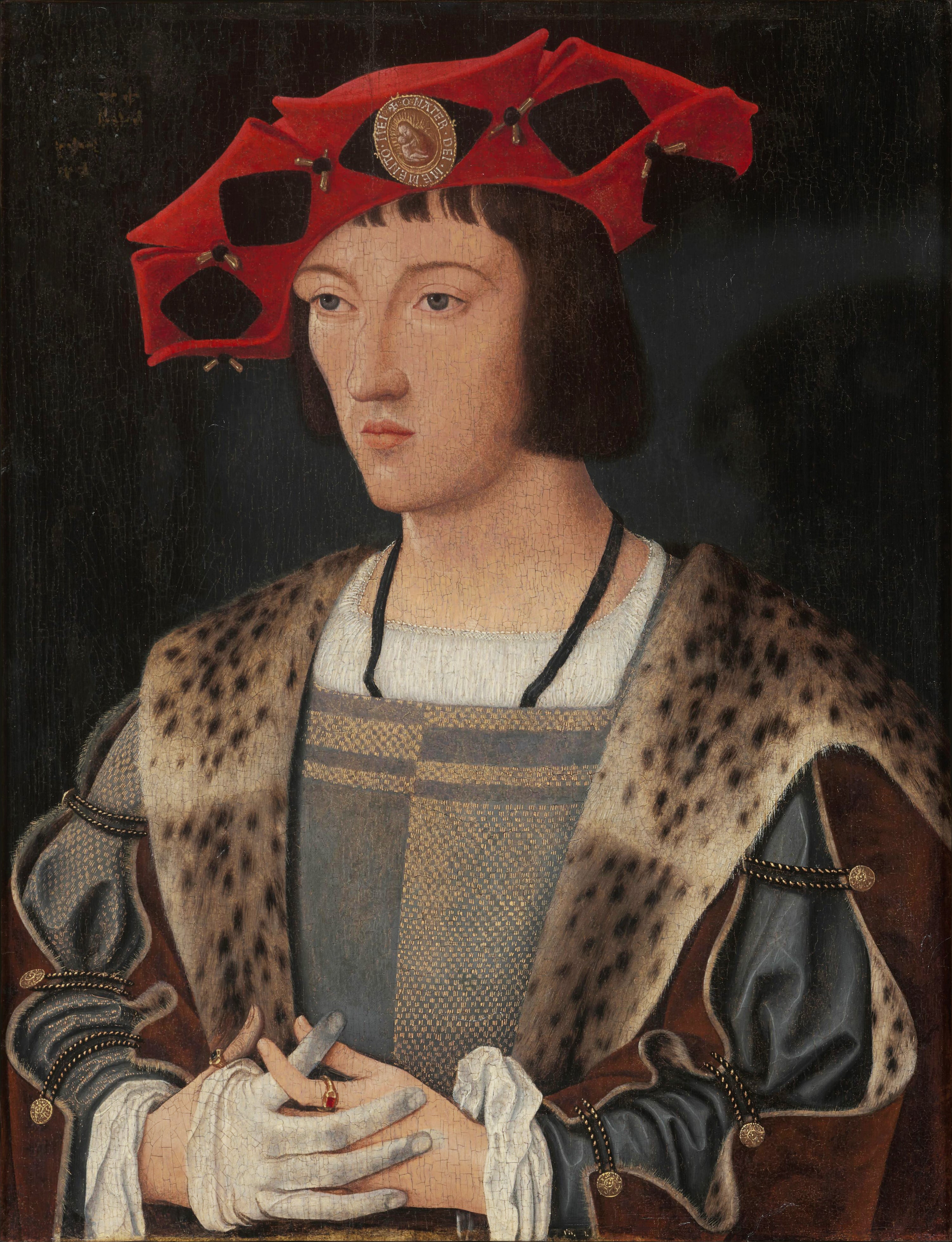 Portrait d'un homme mettant un gant - Jan Mostaert