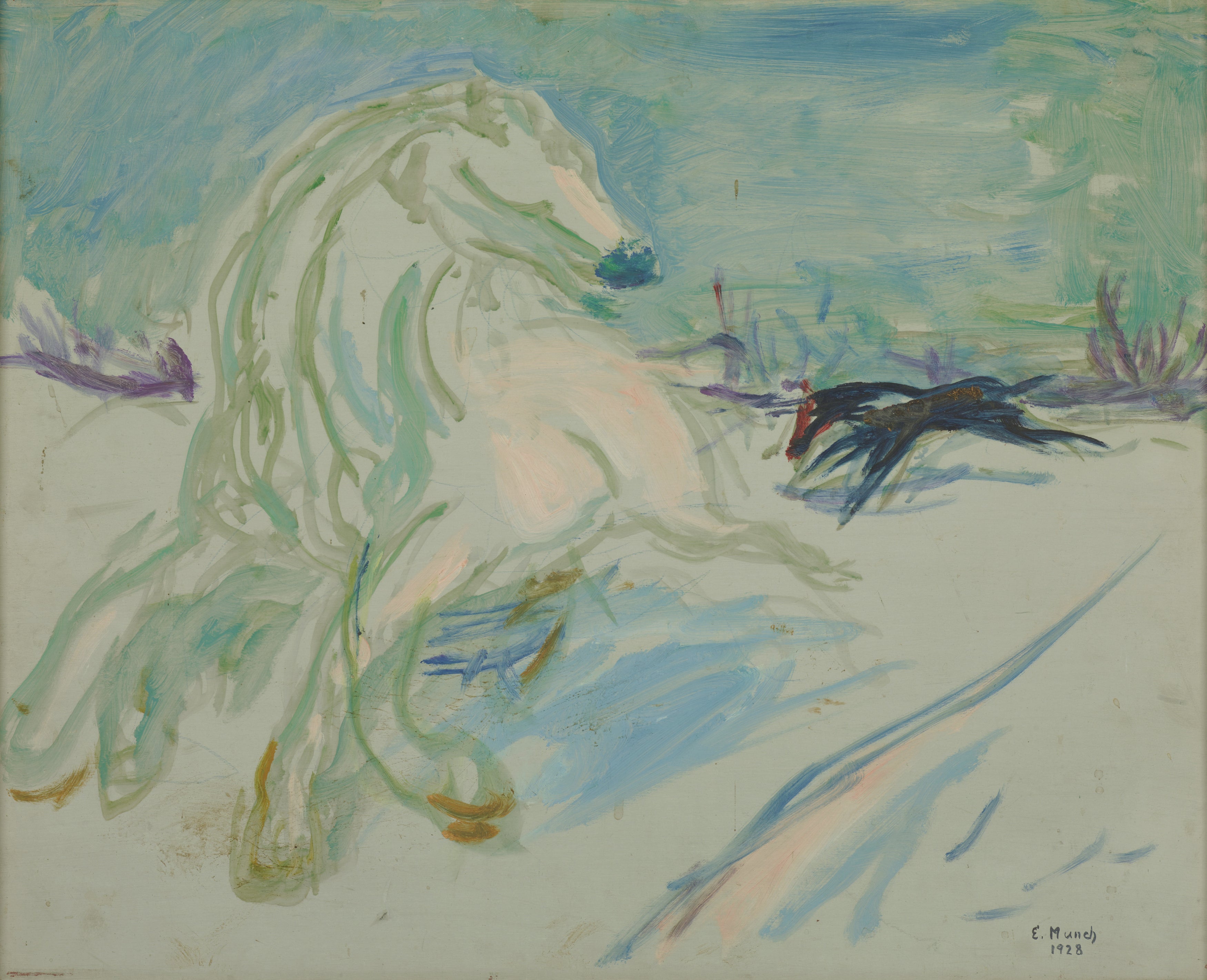 Reproduction du tableau « Cheval blanc au galop - Edvard Munch » par Alpha Reproduction en peinture à l’huile