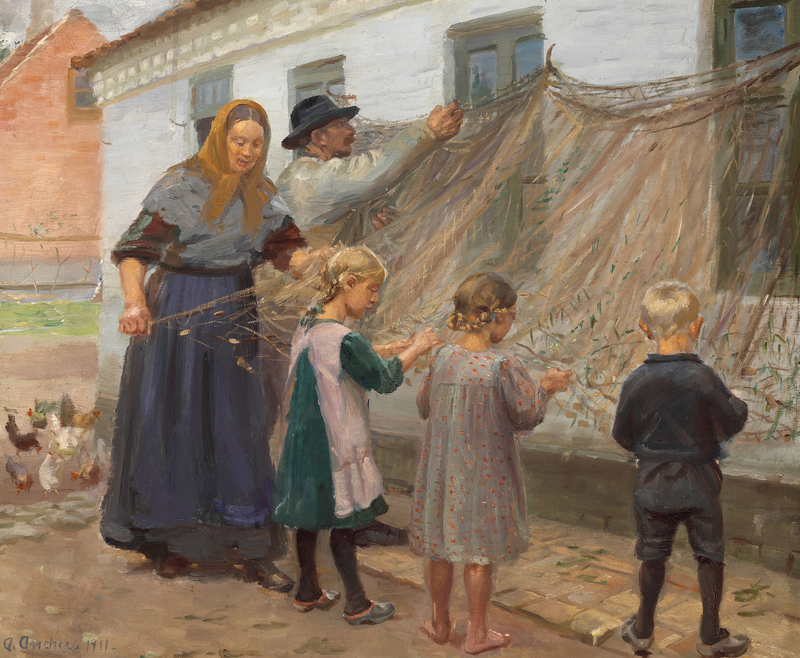 Расчёсывать рыболовную сеть. - Anna Ancher