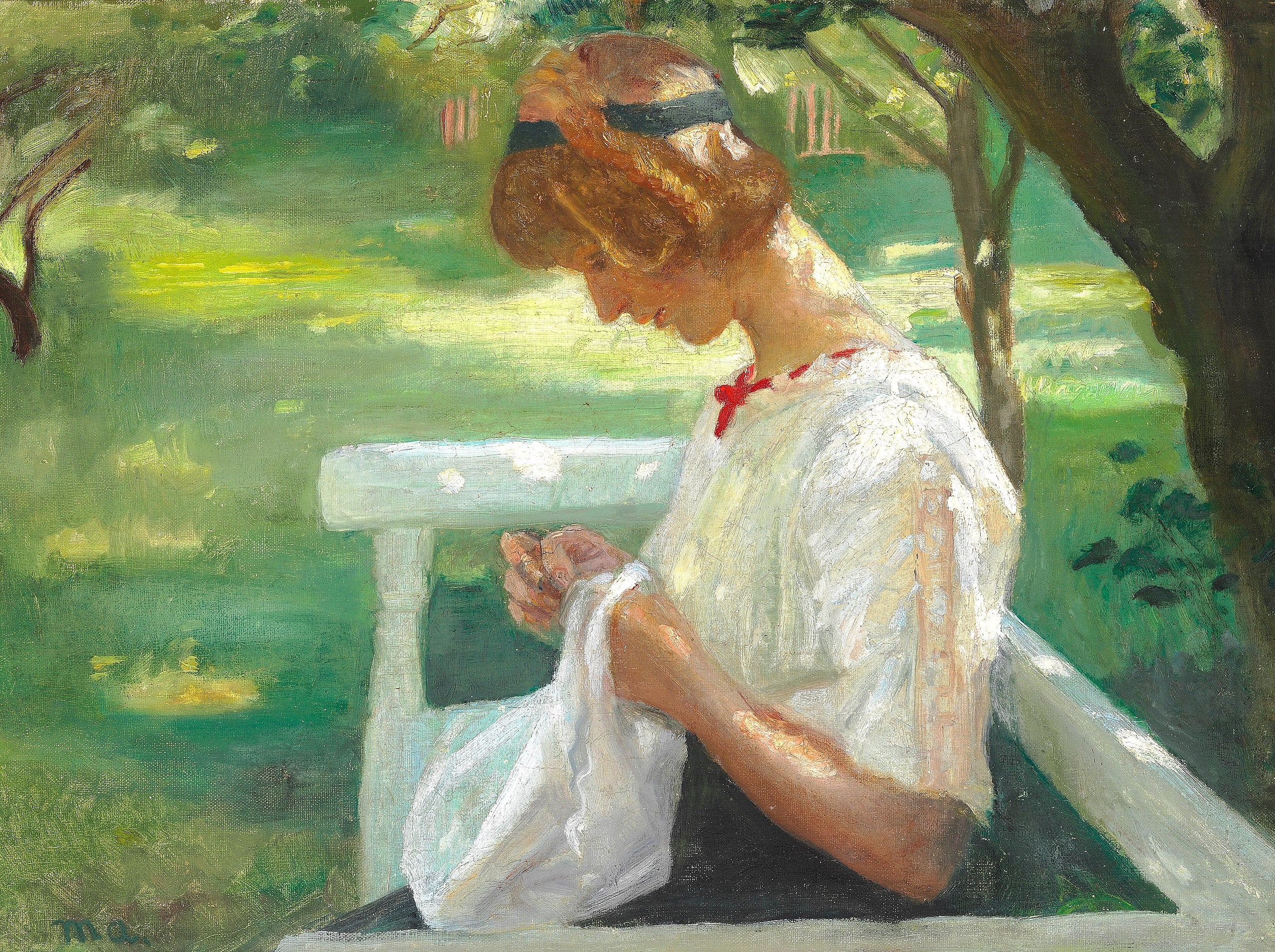 Ella Saxild coud dans le jardin par une journée d’été. - Michael Peter Ancher - Alpha Reproduction