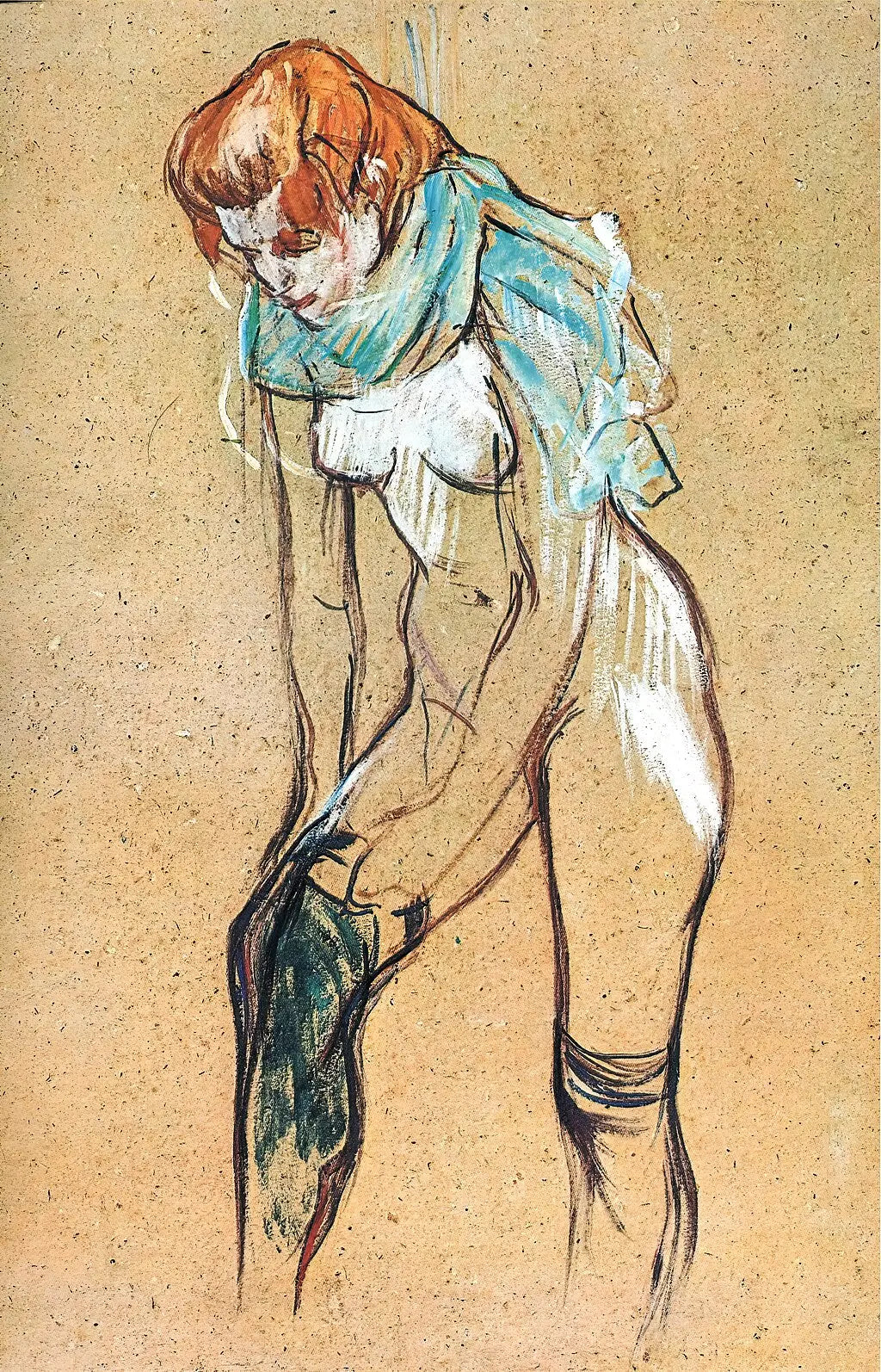 Reproduction du tableau « Femme qui tire son bas - Henri de Toulouse-Lautrec » par Alpha Reproduction en peinture à l’huile