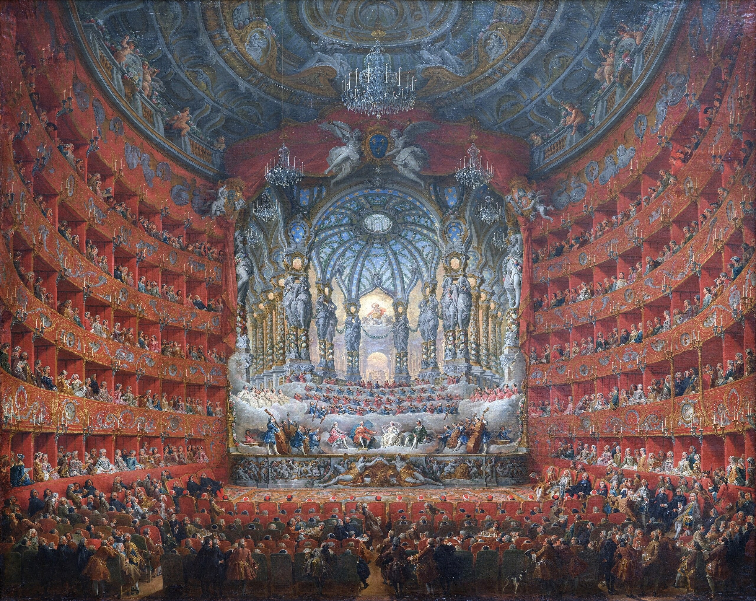 Fête musicale donnée par le cardinal de La Rochefoucauld au théâtre Argentine de Rome en 1747 à l'occasion du mariage du Dauphin, fils de Louis XV - Giovanni Paolo Panini