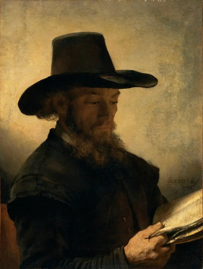 Reproduction du tableau « Homme lisant - Rembrandt » par Alpha Reproduction en peinture à l’huile