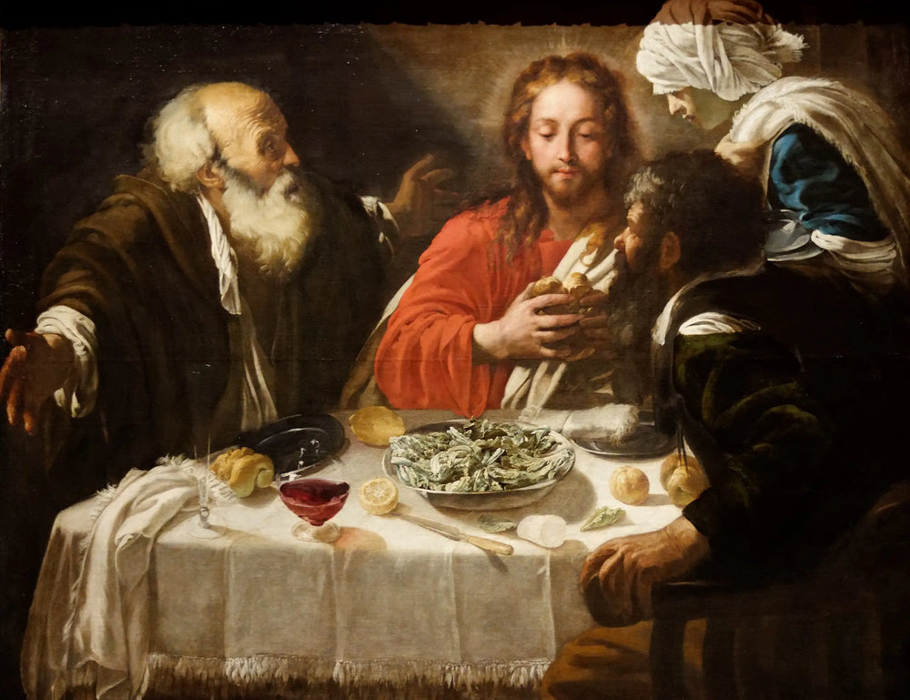 Reproduction du tableau « Le Christ et les disciples à Emaus - Le Caravage » par Alpha Reproduction en peinture à l’huile