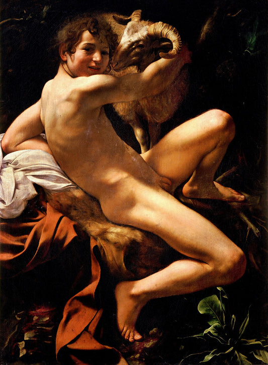 Reproduction du tableau « Le Jeune Saint Jean-Baptiste au bélier - Le Caravage » par Alpha Reproduction en peinture à l’huile